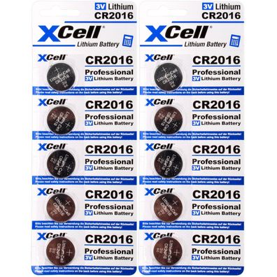 10x CR2016 Lithium-Knopfzelle 3V / 90mAh (2x 5er Pack)