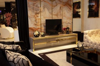 Sideboard Gold Hochglanz Stil Wohnzimmer Kommoden Lowboard rtv Design Kommode