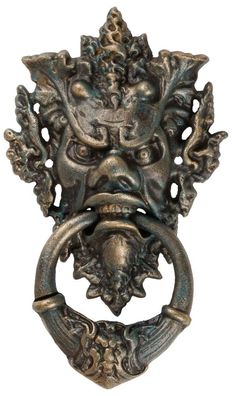 Türklopfer Teufel Gesicht Figur Skulptur Eisen Antik-Stil 37cm