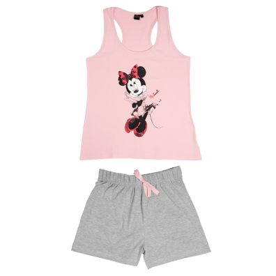 Disney Minnie Mouse Schlafanzug für Damen Pyjama ohne Ärmel Oberteil mit Hose