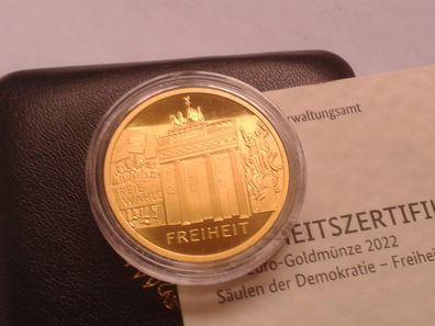 100 euro 2022 J Hamburg BRD 15,55g 1/2 Unze Gold Säulen der Demokratie Freiheit