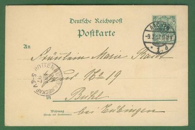 Deutsches Reich Ganzsache Postkarte Reichspost 1897 Aachen gelaufen 9.3.1897 (73)