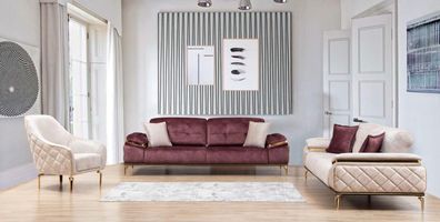 Sofa 3 + 3 + 1 Wohnzimmer Couch Sofas Sessel Stoff Möbel Luxus Set Neu Polster Neu
