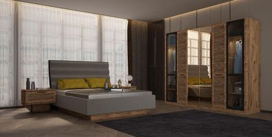 Loft Schlafzimmer Bett 2xNachttische Kleiderschrank Luxus Set Design Möbel Neu