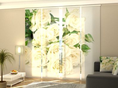 Foto-Schiebegardine weiße Rosen, Flächenvorhang mit Motiv, auf Maß