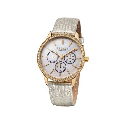 Regent Multifunktion Damen Armbanduhr LD-1512 goldfarben Perlmutt-Zifferblatt