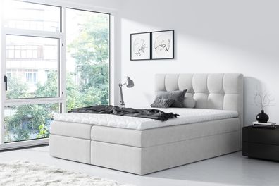 FURNIX Boxspringbett RICKIE 180x200 mit tefen Bettkasten & Topper SR83 ecru