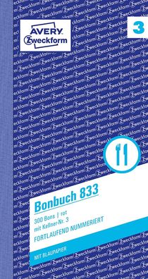 AVERY Zweckform 833 Bonbuch (105x198mm, 300 Bons mit Kellner-Nr. 3, mit einem ...