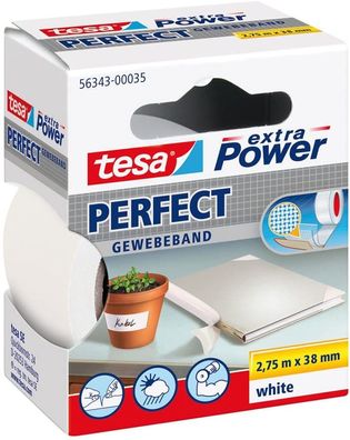 tesa extra Power Perfect Gewebeband weiß 2,75m x 38mm