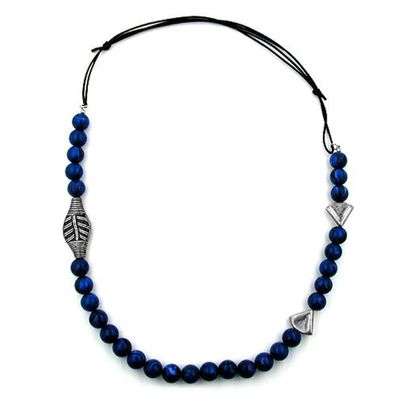 Kette Kunststoff Perlenkette blau altsilber Kordel blau 80cm