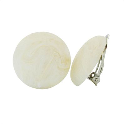 Clip Ohrring 22mm Riss beige-elfenbein-marmoriert matt Kunststoff-Bouton