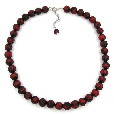 Kette 12mm Kunststoffperlen Barockperlen rot-schwarz-marmoriert 50cm