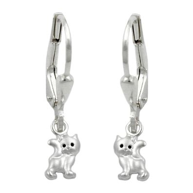 Ohrbrisur Ohrhänger Ohrringe 21x5mm Katze matt-glänzend Silber 925