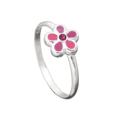 Ring Kinderring mit Blume pink Silber 925 Ringgröße 42