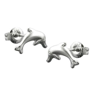Stecker 10x5mm springender Delfin matt-glänzend rhodiniert Silber 925