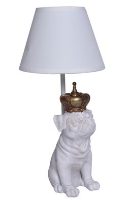 Tischleuchte Mpos mit Krone Lampe Shabby weiß Leuchte Tischlampe Mopsfigur