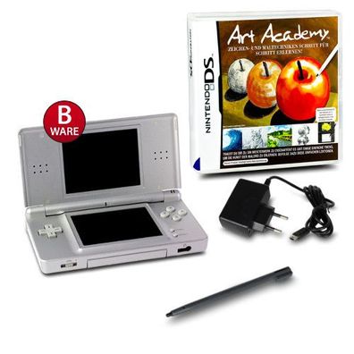 Nintendo DS LITE Konsole in SILBER #73B + ähnl Ladekabel + Spiel ART Academy