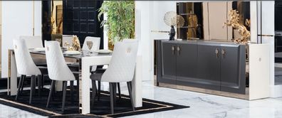 Esszimmer Garnitur Tisch 6x Stuhl Kommode Spiegel Italienischer Stil Gruppe Neu