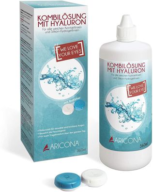 aricona Kontaktlinsen Fluessigkeit - 360ml All-In-One Kombilösung mit Hyaluron - ...