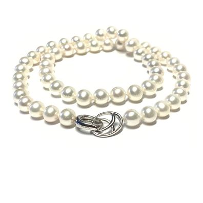 Perlenkette 925 Silber rhod weiße Perlen mit Schnappverschluß 50cm