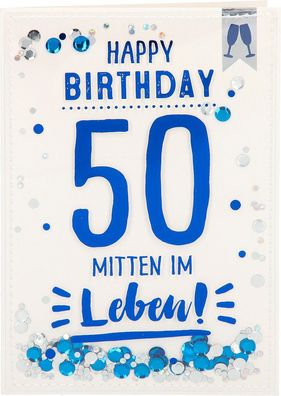 100% Glitzer Geburtstagskarte Anlasskarte Klappkarte10496-008: 50 - Happy Birthday Mi