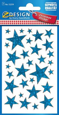 AVERY Zweckform 52259 Aufkleber Weihnachten 38 blaue Sterne (Weihnachtssticker ...