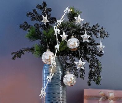 3 Glas Weihnachtskugeln aus Glas Deko als Geschenk Set mit 5 Sternen und Lichterkette