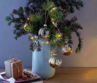 3 Glas Weihnachtskugeln aus Glas Deko als Geschenk Set mit Glitter und Lichterkette