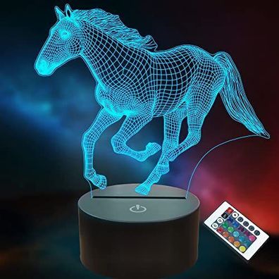 3D Pferdelampe für Kinder Pferdeliebhaber Geschenke 16 Farben Fernbedienung LED