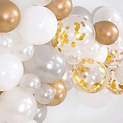 Gold Weiße Luftballons Girlande KIT 102 Stk Party Dekoration Set mit Konfetti