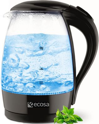 Ecosa Glas Wasserkocher | 1,7 Liter | Blaue LED-Innenbleuchtung | 2.200 Watt | ...
