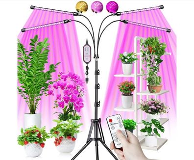 Plant Lamp LED, Plant Light Full Spectrum with Stand, 4 Heads, 80 LEDs, Plant Light