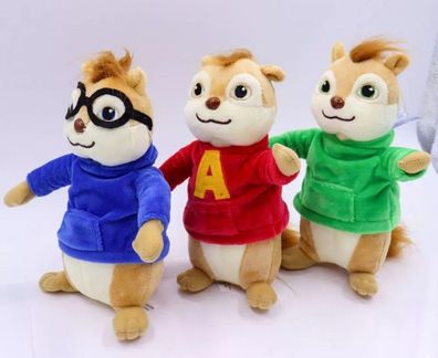 3 Alvin und die Chipmunks Theodore Simon Plüsch Figuren Stofftiere 18 cm Set