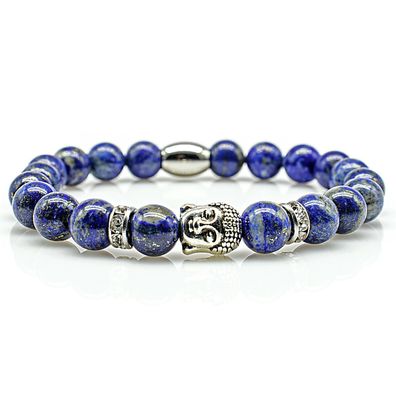 Lapislazuli Armband Bracelet Perlenarmband Buddhakopf S blau 8mm Edelstahl