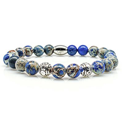 Jaspis Armband Bracelet Perlenarmband Kugel Silber blau 8mm Edelstahl