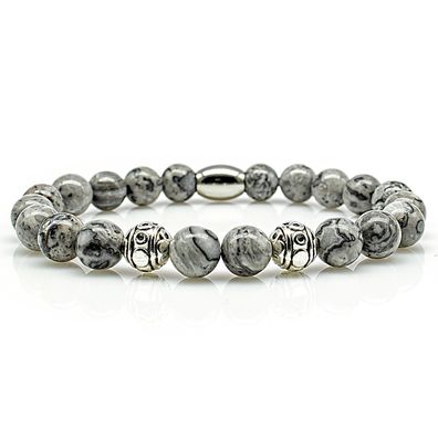 Jaspis Armband Bracelet Perlenarmband Beads Kugel silver grau 8mm Edelstahl