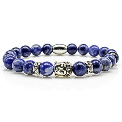 Sodalith Armband Bracelet Perlenarmband Buddha S silber blau 8mm Edelstahl