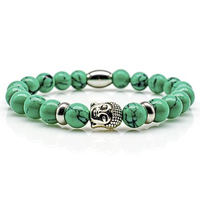 Türkis Armband Bracelet Perlenarmband Buddhakopf R silber grün 8mm Edelstahl