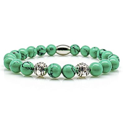 Türkis Armband Bracelet Perlenarmband Beads Silber grün 8mm Edelstahl