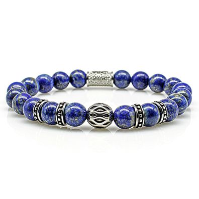 Lapislazuli Armband Bracelet Perlenarmband Beads Silber blau 8mm Edelstahlkugel