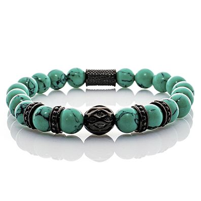 Türkis Armband Bracelet Perlenarmband Beads Ringe schwarz grün 8mm Edelstahl