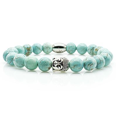 Türkis Armband Bracelet Perlenarmband Buddha silber 8mm Edelstahl Perlen