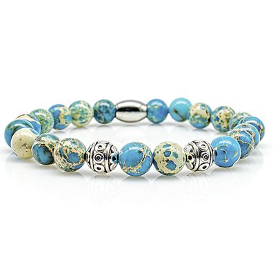 Jaspis Armband Bracelet Perlenarmband Beads silber blau 8mm Edelstahl