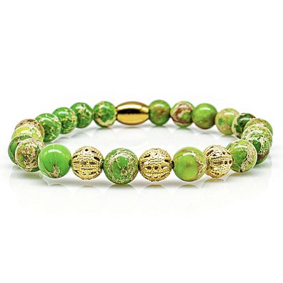 Jaspis Armband Bracelet Perlenarmband Beads Gold 24k vergoldet Grün 8mm