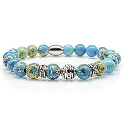 Jaspis Armband Bracelet Perlenarmband Beads S Silber blau 8mm Edelstahl