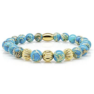 Jaspis Armband Bracelet Perlenarmband Beads 24k vergoldet blau 8mm