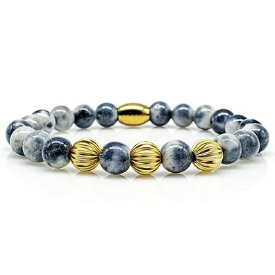 Jade Armband Bracelet Perlenarmband Kugel 24k vergoldet weiß blau 8mm