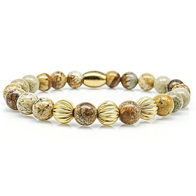 Jaspis Armband Bracelet Perlenarmband Beads Gold 24k vergoldet beige 8mm