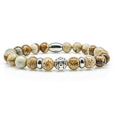 Jaspis Armband Bracelet Perlenarmband Beads R Silber beige 8mm Edelstahl