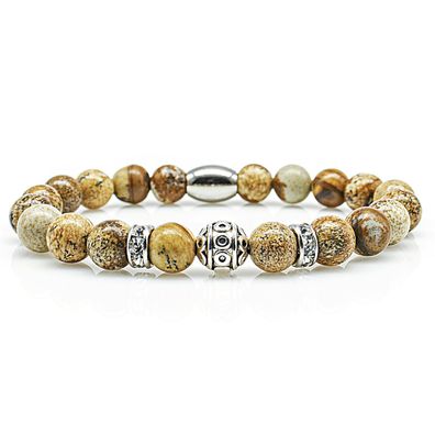 Jaspis Armband Bracelet Perlenarmband Beads S Silber beige 8mm Edelstahl